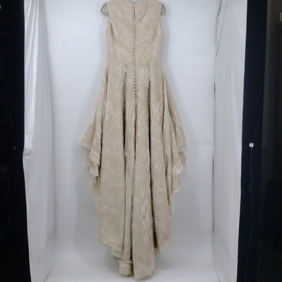 Champagne Lace Wedding Prom Elegant Dress High Low German Designer Size 10 - Picture 11 of 11